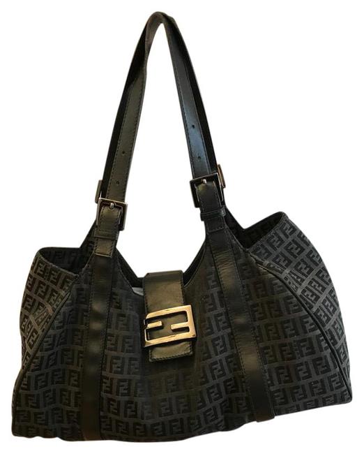 Fendi Monogram Zucchino Jacquard Brown Canvas Shoulder Bag 