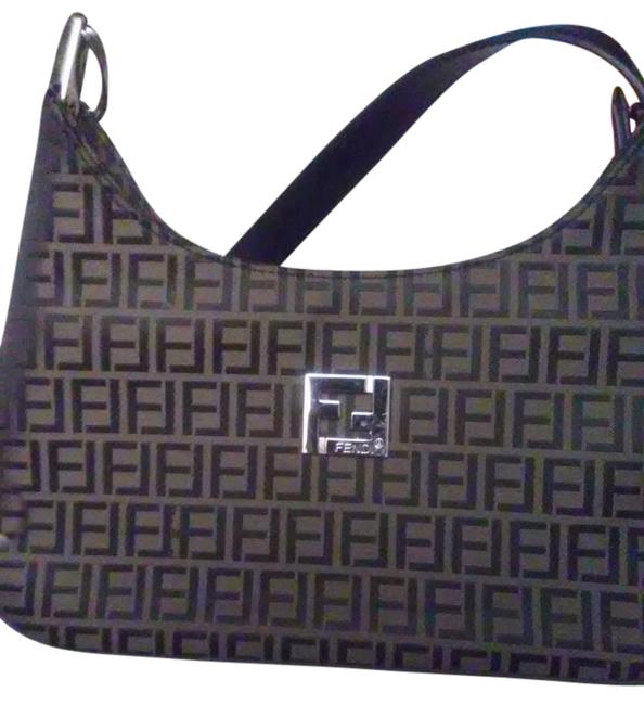 Fendi Monogrammed Black and Brown Canvas Shoulder Bag 