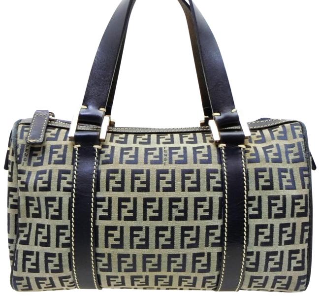 Fendi Navy Ff Monogram Zucca Boston 234784 Blue Canvas Shoulder Bag 