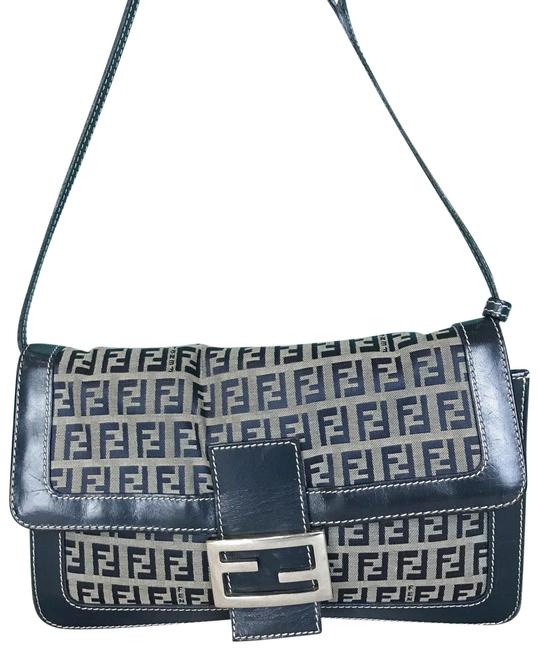 Fendi Navy Zucchino Blue Canvas Shoulder Bag 