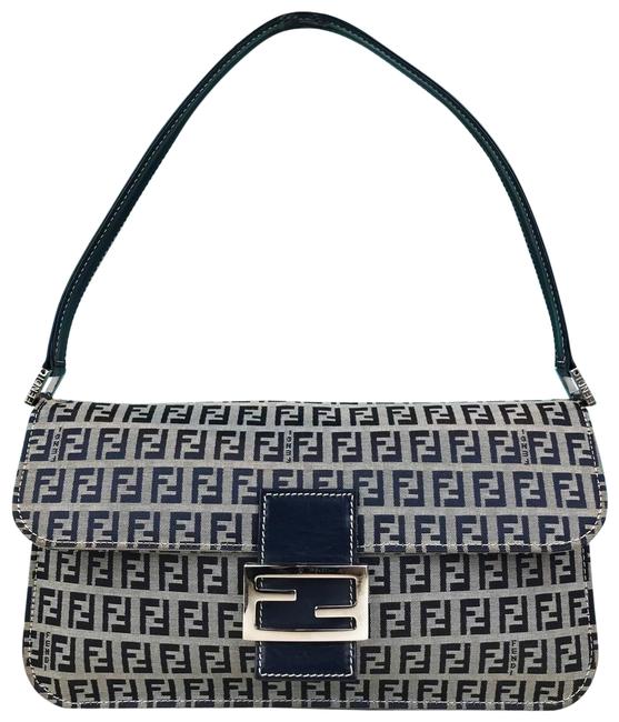 Fendi Navy Zucchino Flap Blue Canvas Shoulder Bag 
