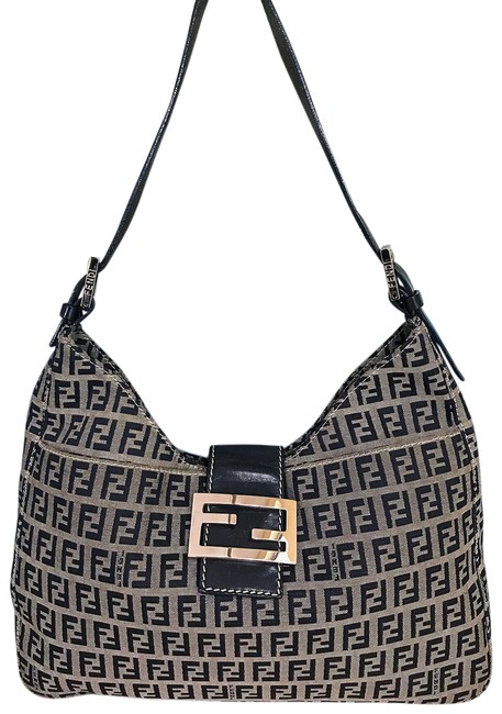 Fendi Navy Zucchino Leather Blue Canvas Shoulder Bag 