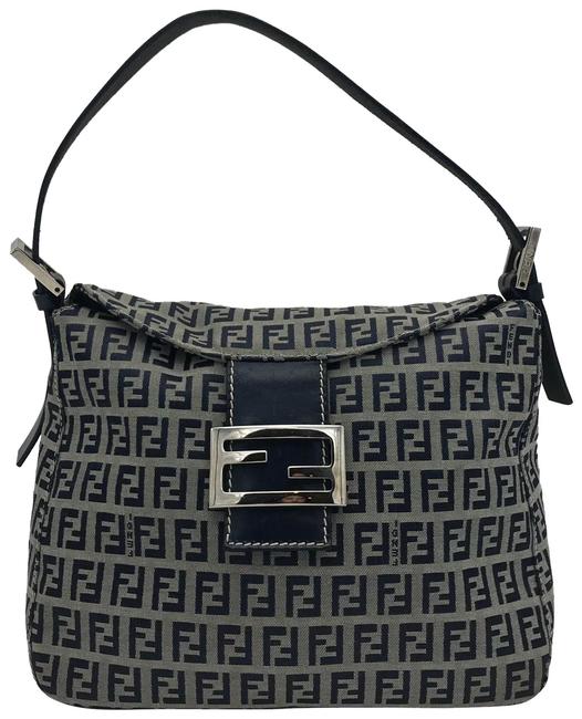 Fendi Navy Zucchino Monogram Print Jacquard Blue Canvas Shoulder Bag 