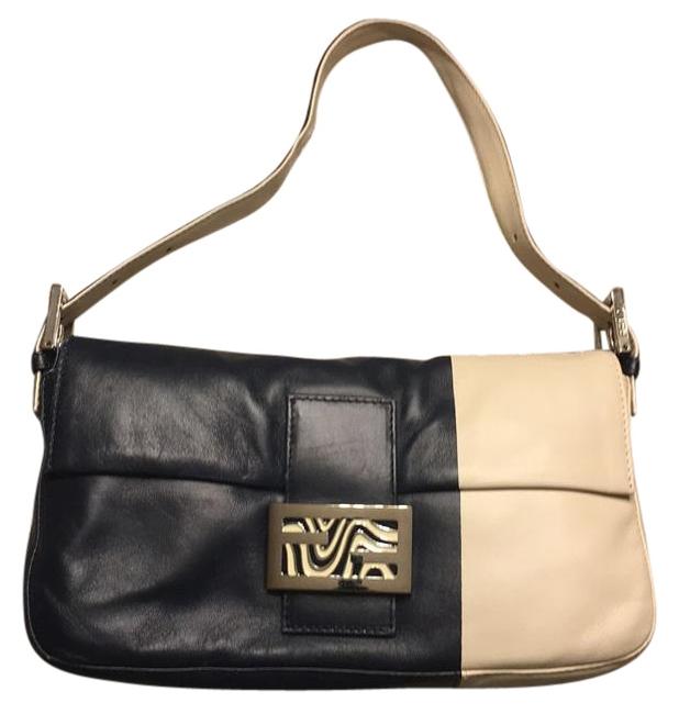 Fendi Navy Cream Leather Shoulder Bag 