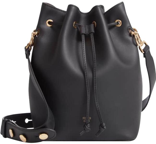 Fendi Bucket New Mon Tresor Logo Calf Black Leather Shoulder Bag 