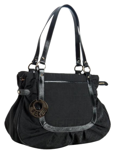 Fendi New Zucca Black Leather Trim and Canvas Shoulder Bag 