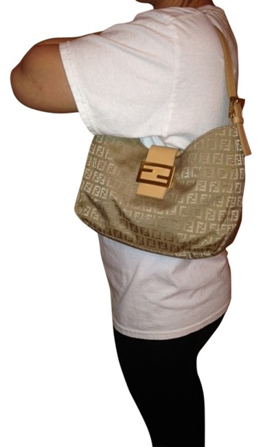 Fendi Nwot. Zucca Monogram Taupe and Camel Canvas Shoulder Bag 