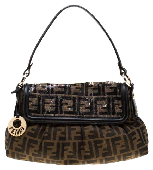 Fendi Obacco Zucca Sequins Chef Brown Canvas and Leather Shoulder Bag 