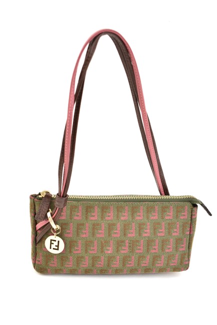 Fendi Olive Green "Ff" Logo &amp; Leather Clutch  Ot Shoulder Bag 