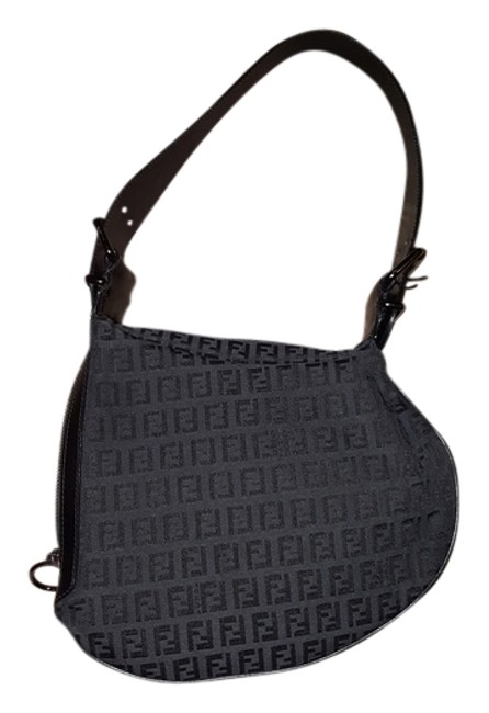 Fendi Oyster Black Cloth and Leater Shoulder Bag 