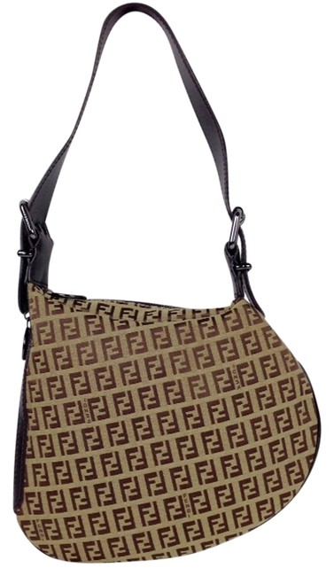 Fendi Oyster Brown Canvas Leather Shoulder Bag 
