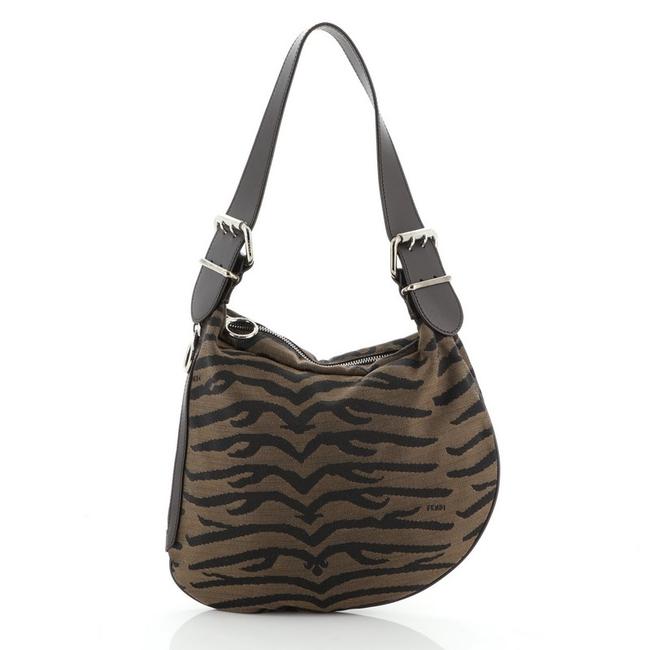 Fendi Oyster Printed Brown Canvas Shoulder Bag 