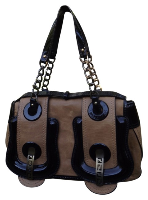 Fendi Patent B Nice Brown Black Leather Shoulder Bag 