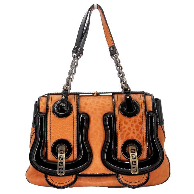 Fendi Patent Tan Black Nappa Leather Shoulder Bag 