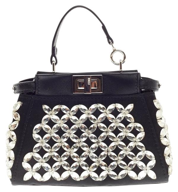 Fendi Peekaboo Crystal Embellished Satin Micro Leather Shoulder Bag 