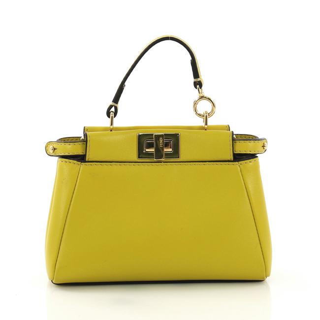 Fendi Peekaboo Handbag Micro Yellow Leather Shoulder Bag 