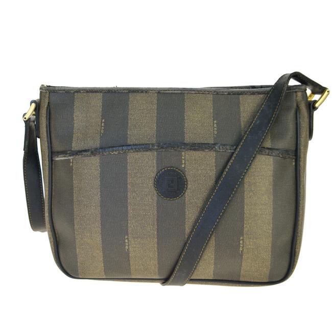 Fendi Pequin Khaki Pvc Leather Shoulder Bag 