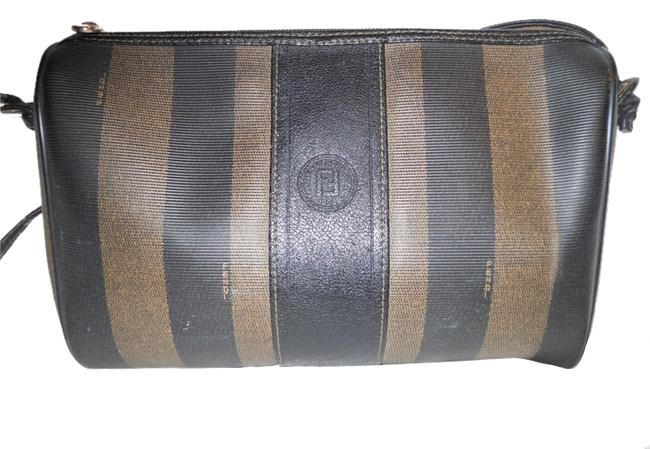 Fendi Pequin Strip Brown &amp; Tan Pvc Shoulder Bag 