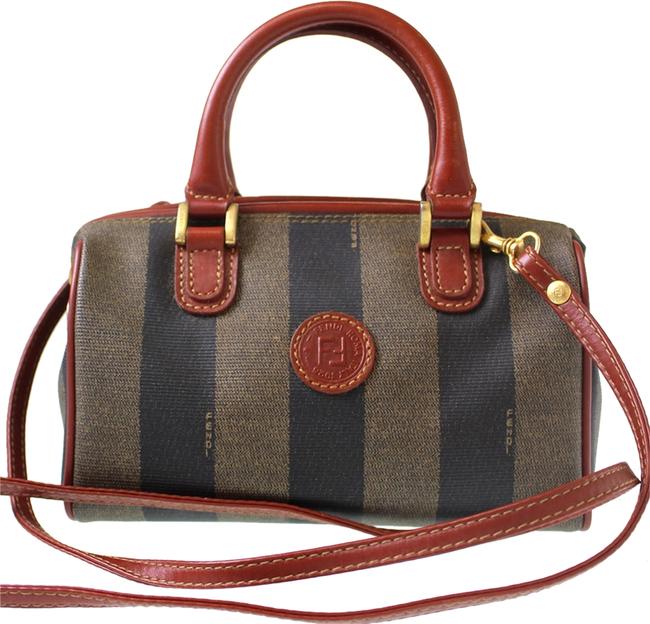Fendi Pequin Striped 2way Hand Black Brown Pvc Leather Italy Shoulder Bag 