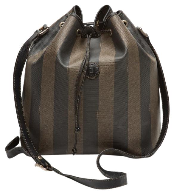 Fendi Bucket Pequin Striped Brown Canvas Shoulder Bag 