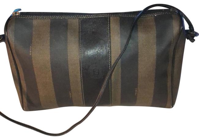 Fendi Pequin Striped Vintage Black Leather Shoulder Bag 