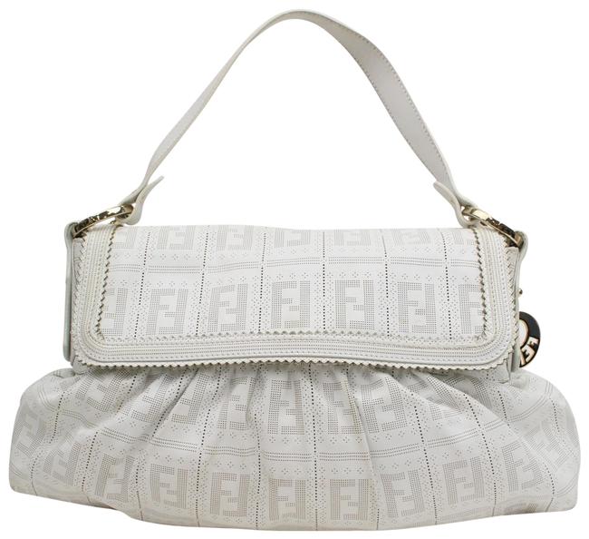 Fendi Perforated 868656 White Leather Shoulder Bag 