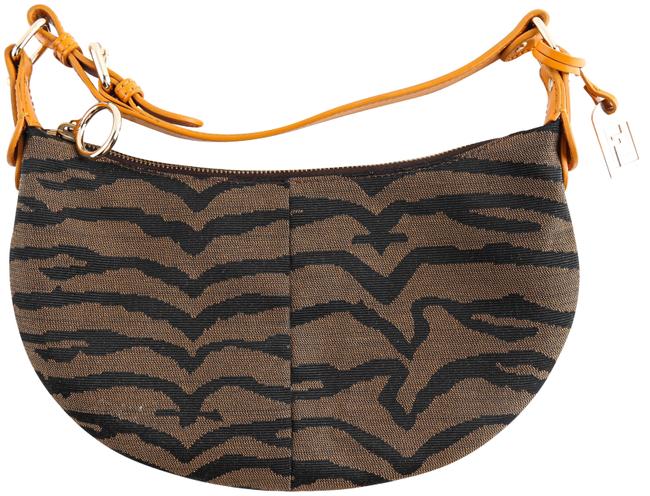 Fendi Piccola Stoned Tiger Print Brown Canvas Shoulder Bag 