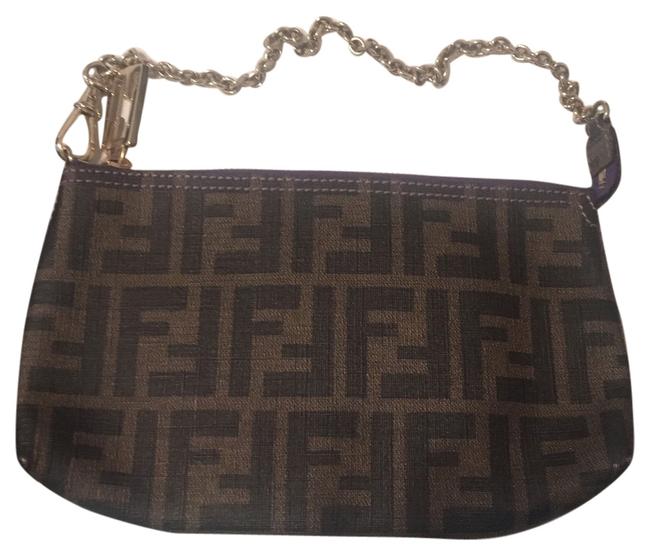 Fendi Pochette Black Zucca Purple Leather   Chain Shoulder Bag 