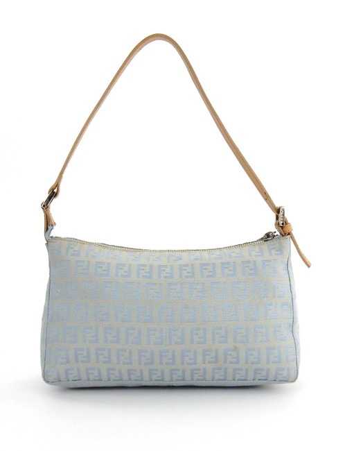Fendi Pochette Blue Zucca Monogram Canvas Leather Shoulder Bag 