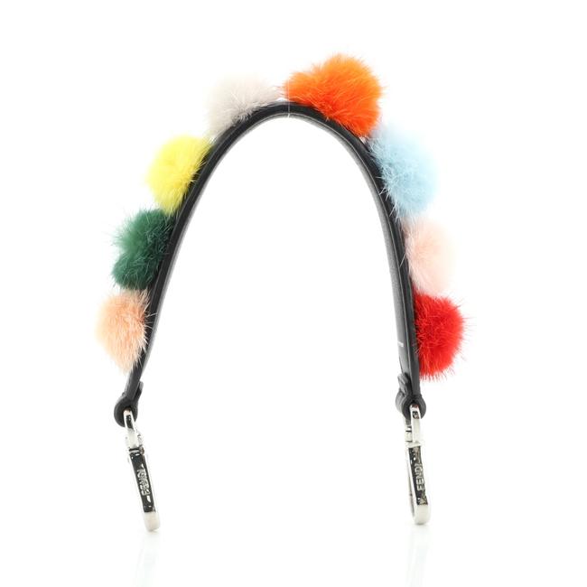 Fendi Pom Pom Short Strap And Black Multicolor Fur Leather Shoulder Bag 
