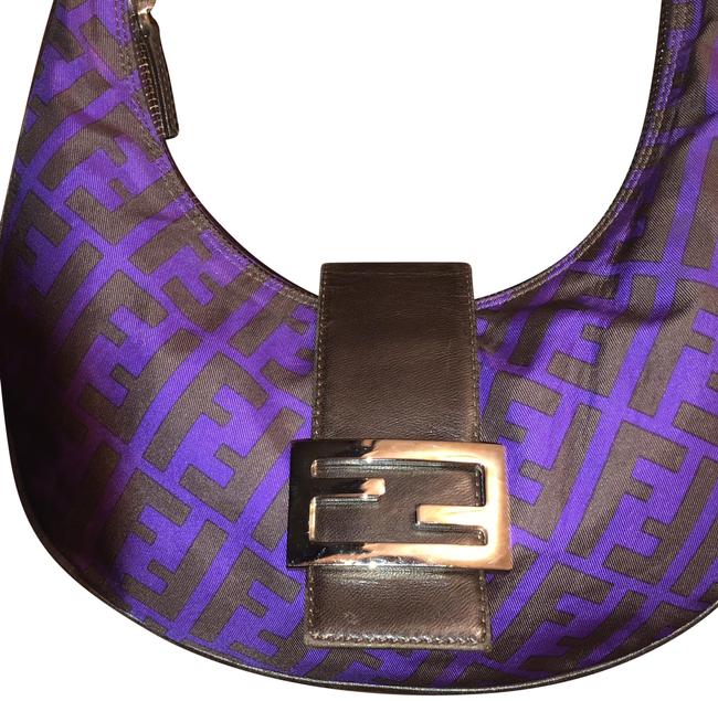 Fendi Monogram Purple Monogram zucca Sateen with Leather Shoulder Bag 