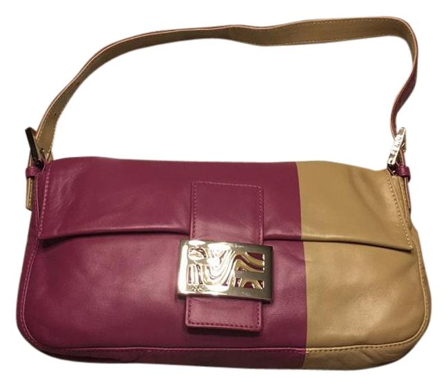 Fendi Purple Beige Leather Shoulder Bag 