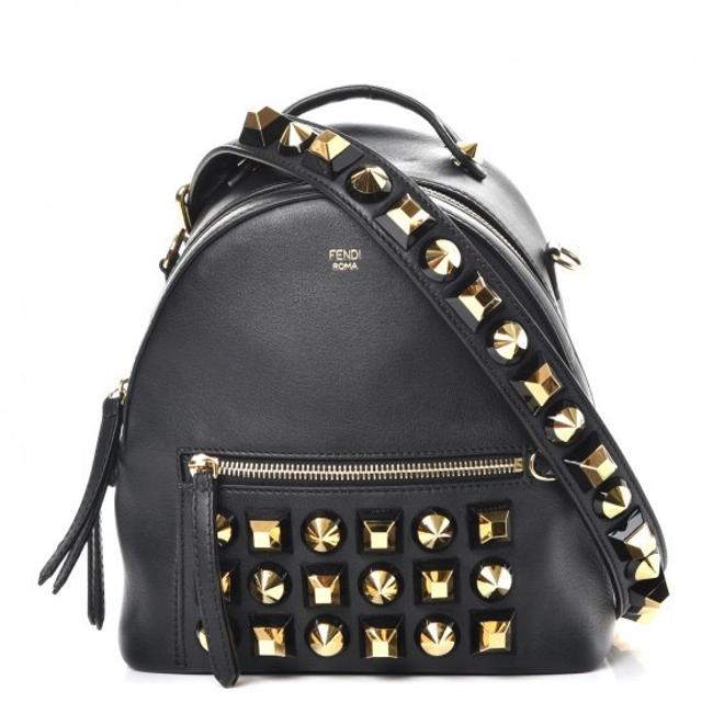 Fendi Backpack Pyramid Studded Black Leather Shoulder Bag 