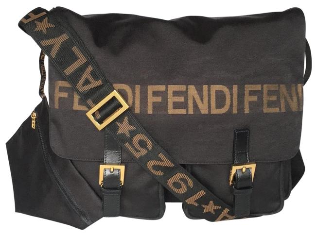 Fendi Roma 1925 Canvas Black Nylon Shoulder Bag 