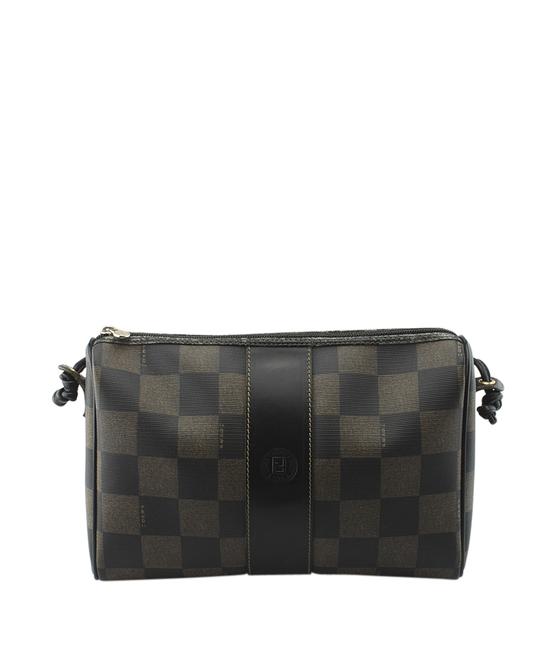 Fendi S.a.s. &amp; Black Leather 135642 Brown Coated Canvas Shoulder Bag 