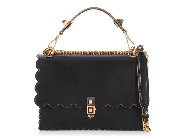 Fendi Scalloped Kan Black Leather Shoulder Bag 