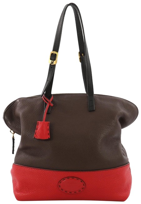 Fendi Selleria 2bag Red and Burgundy Leather Shoulder Bag 