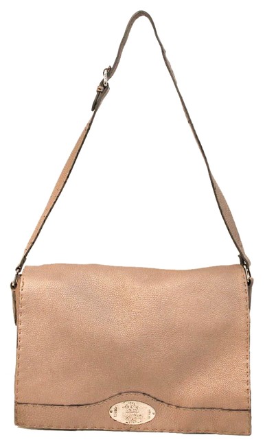 Fendi Flap Selleria Gray Leather Shoulder Bag 