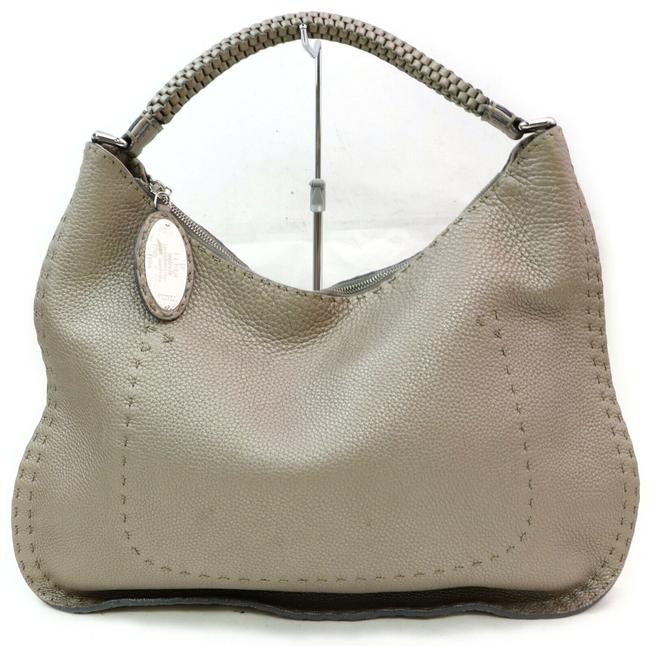 Fendi Selleria Leather #3958f23 Silver Shoulder Bag 
