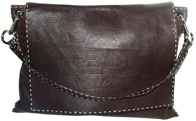 Fendi Selleria Logo Chocolate Leather Shoulder Bag 