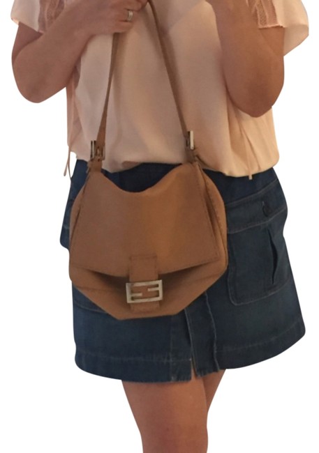 Fendi Selleria Logo Tan Leather Shoulder Bag 