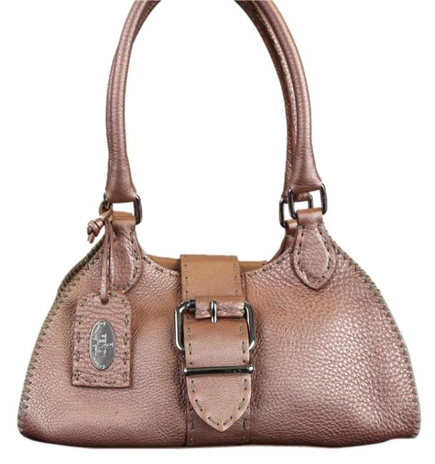 Fendi Selleria Sporty Pink Bronze Leather Shoulder Bag 