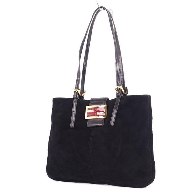 Fendi Semi Suede Ladies Black Shoulder Bag 