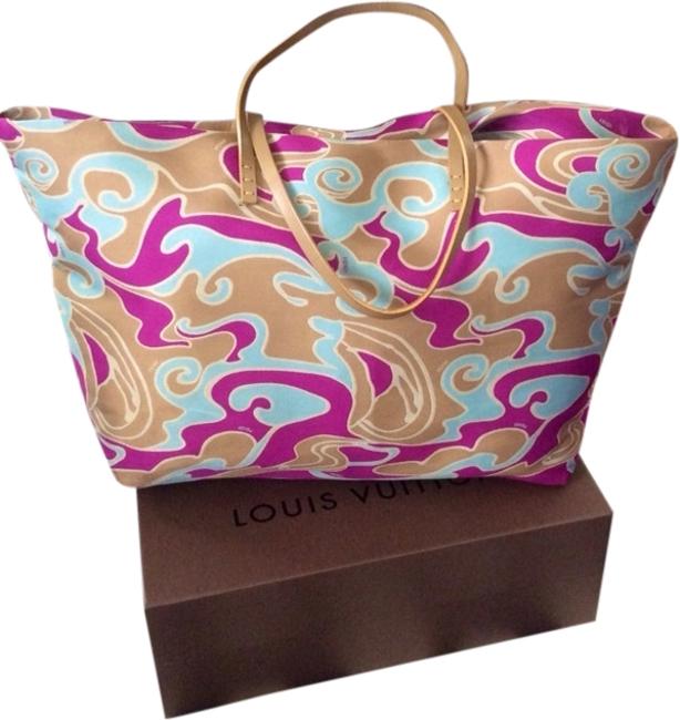 Fendi Shopper Fuschia with Nude and Aqua Shoulder Bag 