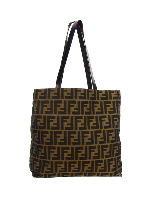 Fendi Shopper Tote Brown Zucca Monogram Canvas Leather Shoulder Bag 