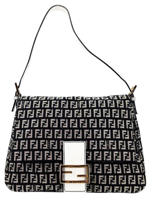 Fendi Signature Mamma Zucchino Flap Black White and Grey Canvas Shoulder Bag 