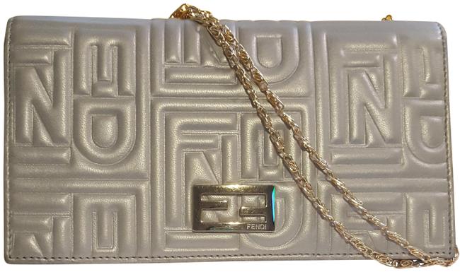 Fendi Silver Embossed Leather Wallet On A Chain Shoulder Bag 