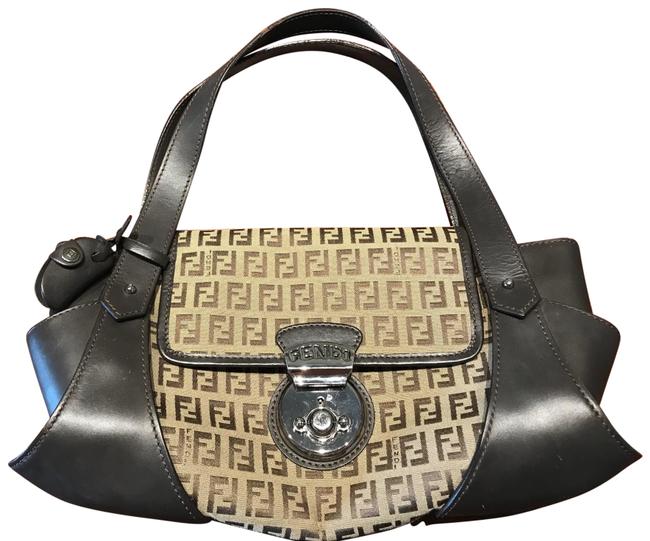 Fendi Small Borsa Brown Leather and Fabric Shoulder Bag 