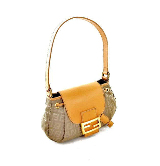 Fendi Small Brown Zucchino Canvas Leather Shoulder Bag 