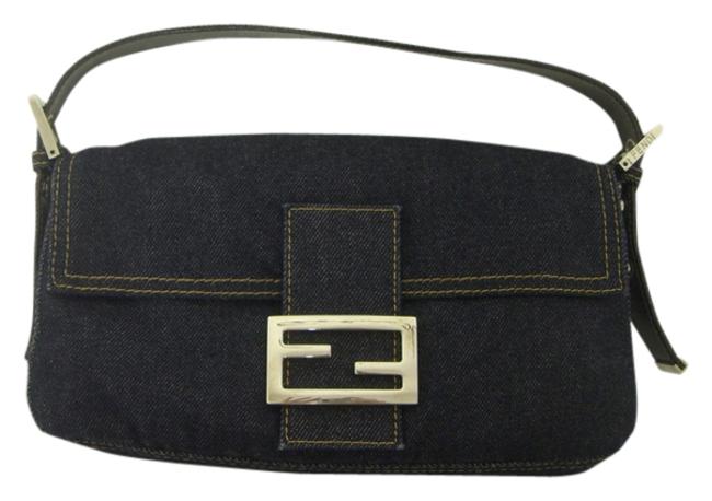 Fendi Small Denim Blue Denim Chrome Shoulder Bag 